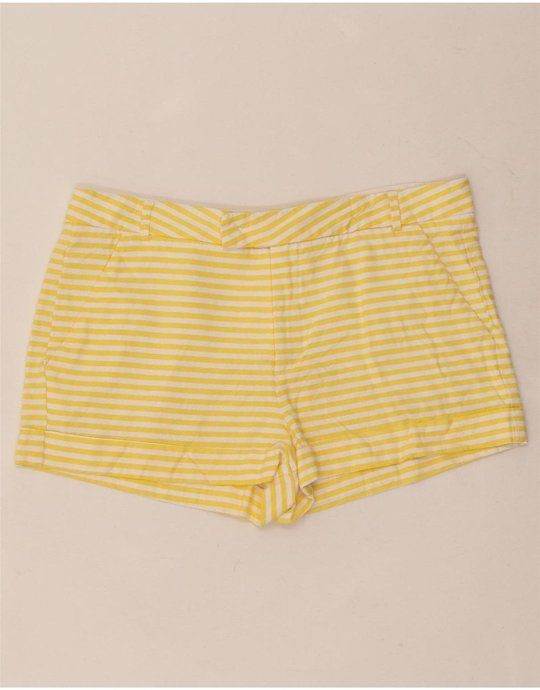 Calça quente feminina Zara pequena W26 viscose listrada amarela
