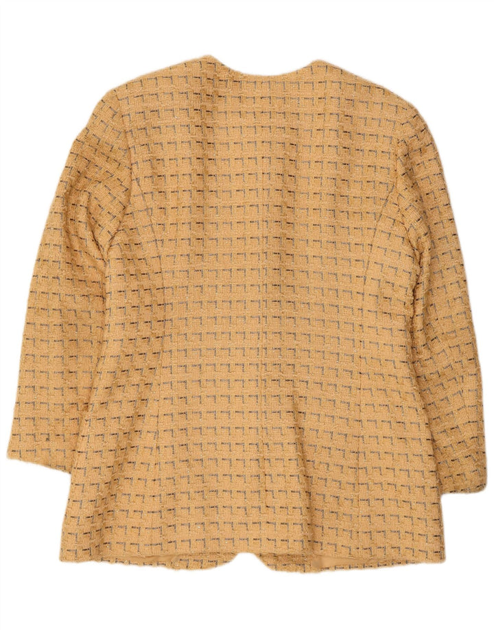 Jaqueta blazer feminina Jaeger com 5 botões Reino Unido 12 algodão geométrico amarelo médio
