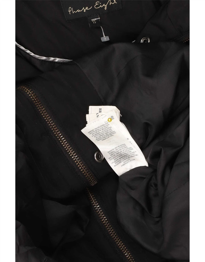Casaco acolchoado grande com capuz feminino Phase Eight Reino Unido 12 médio preto
