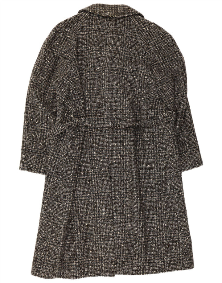 Sobretudo feminino vintage IT 54 3XL lã virgem xadrez cinza