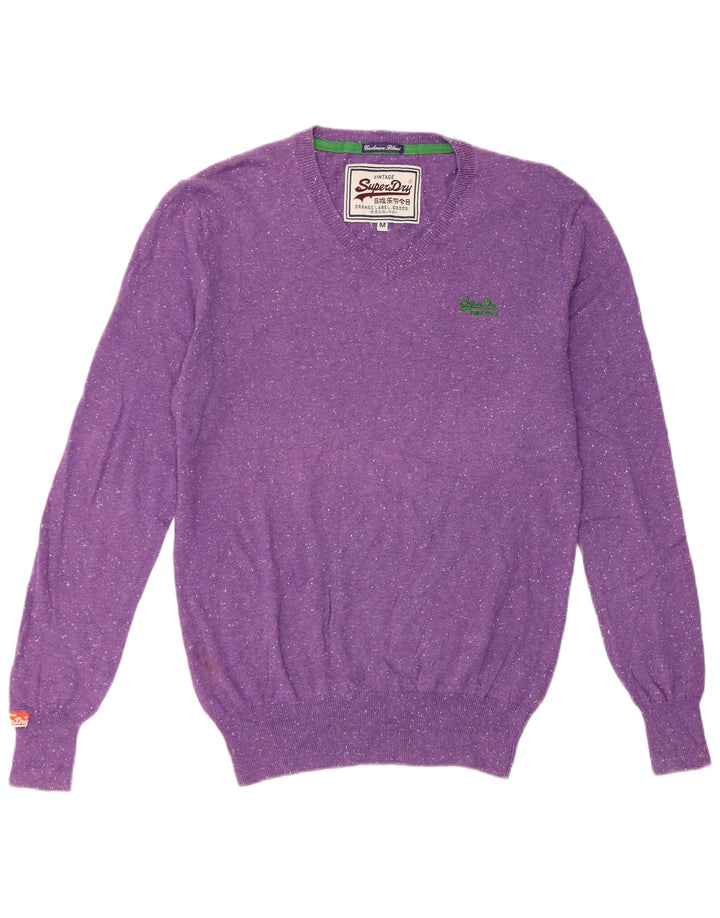 Suéter masculino Superdry com decote em V, algodão manchado roxo médio