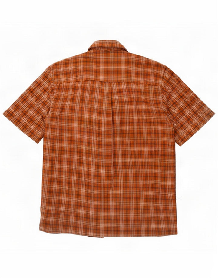 Eddie Bauer Camisa masculina de manga curta médio laranja xadrez algodão