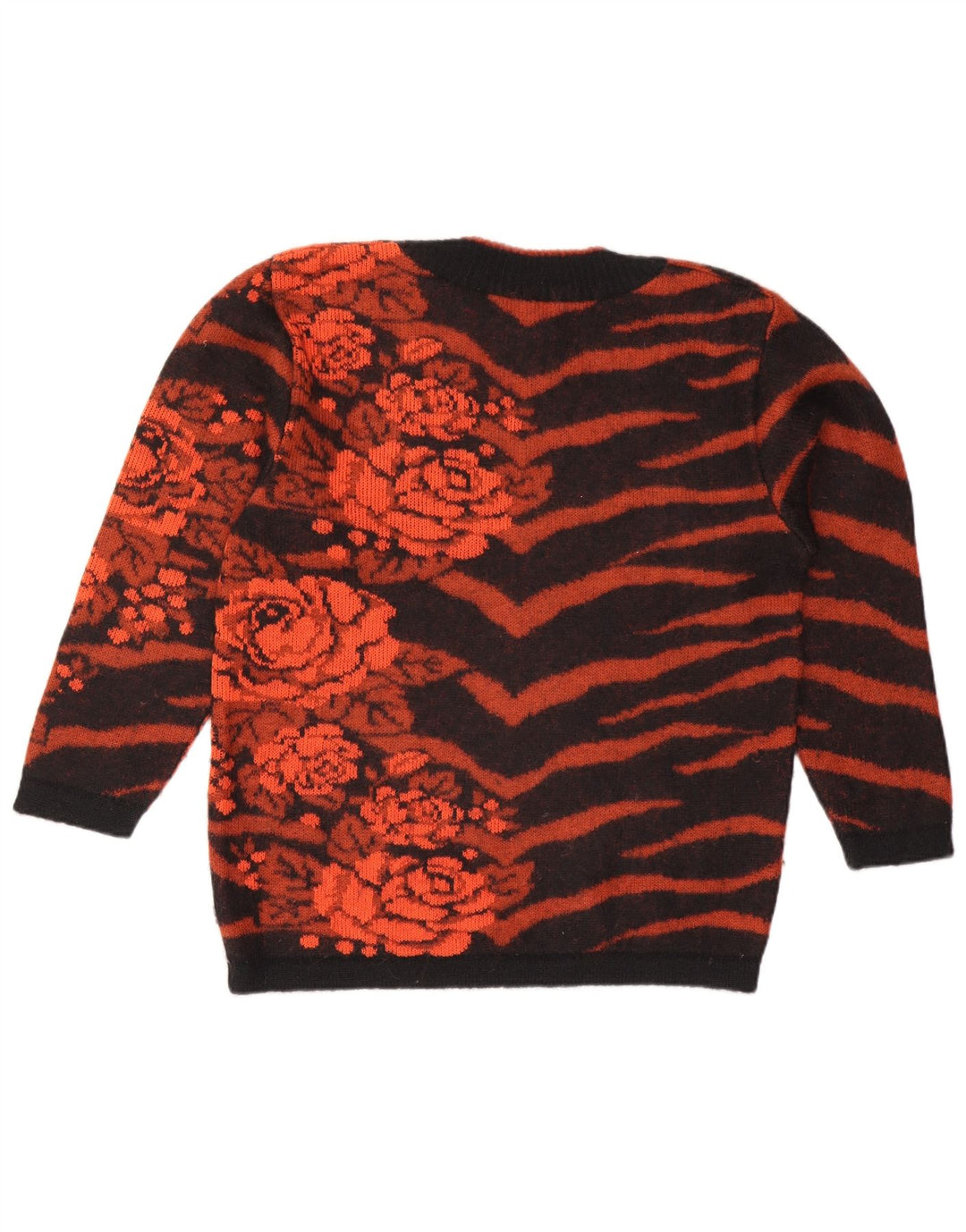 Suéter feminino VINTAGE com gola redonda Reino Unido 10 pequeno laranja floral