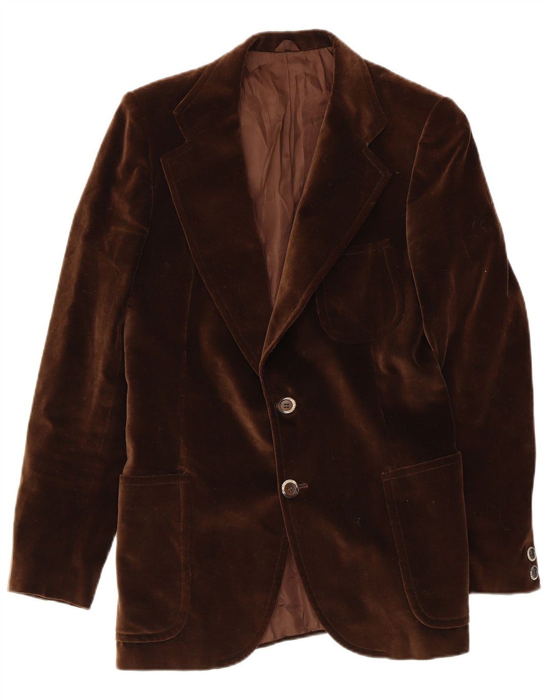 Jaqueta blazer masculina vintage de veludo com 2 botões UK 36 pequena marrom
