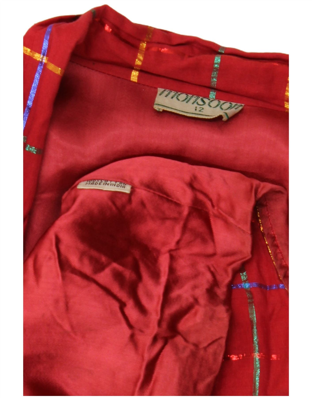 Jaqueta blazer feminina MONSOON com 1 botão Reino Unido 12 algodão xadrez médio borgonha