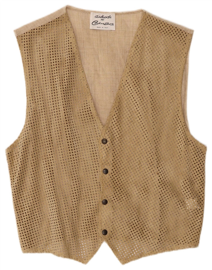 Colete masculino vintage de camurça IT 46 couro bege pequeno
