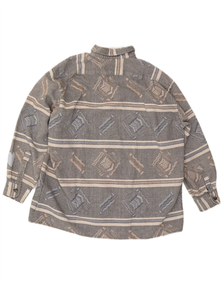 Camisa masculina vintage de flanela grande listrada cinza