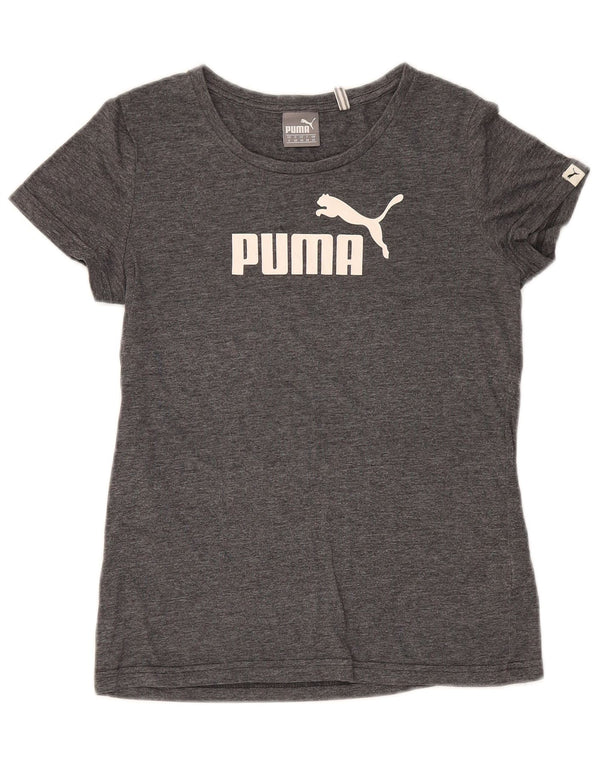 Camiseta feminina Puma Graphic UK 10 pequena cinza manchada de poliéster