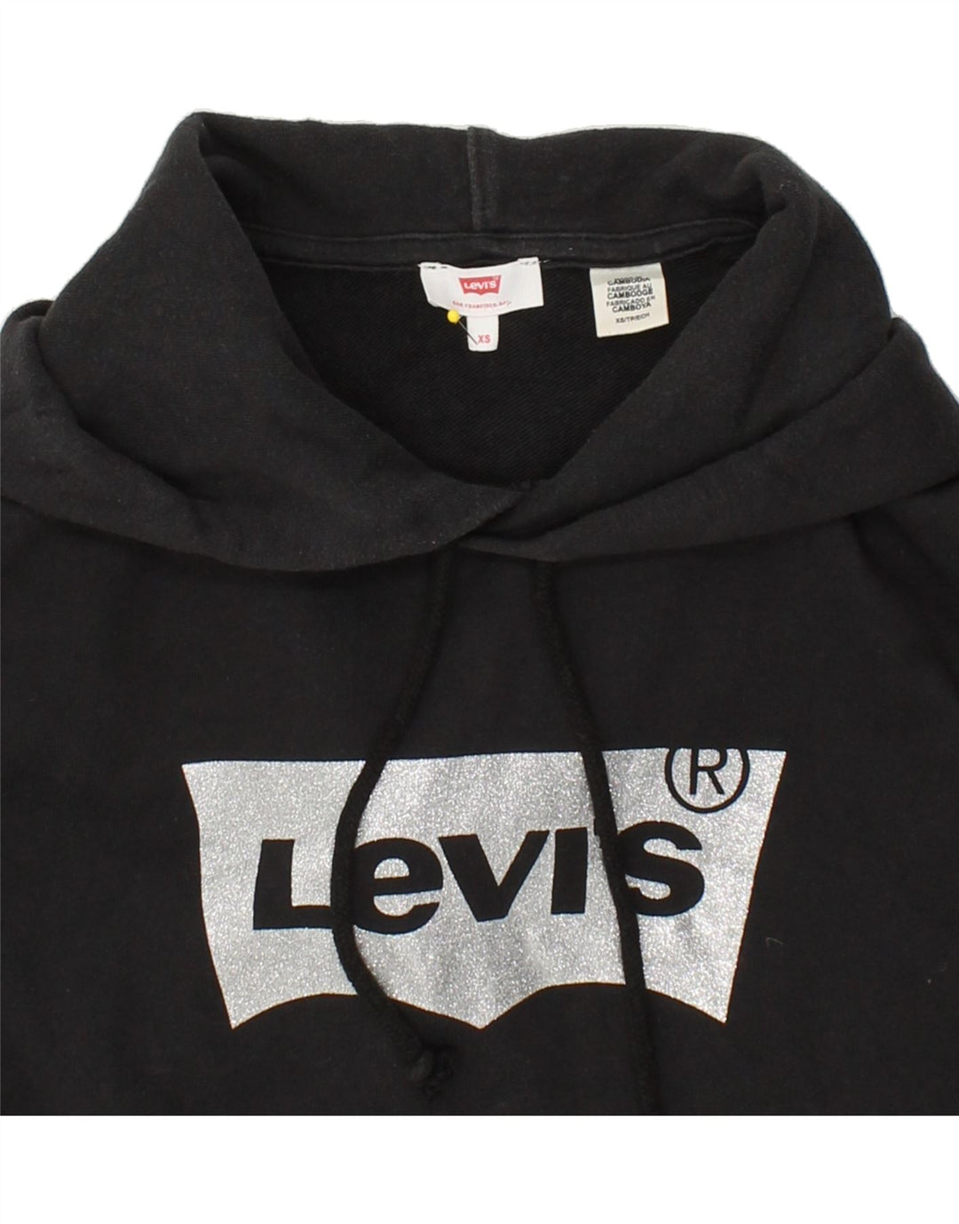 LEVI'S Womens Crop Hoodie Jumper UK 6 XS Black Cotton Vintage Levi's and Second-Hand Levi's from Messina Hembry 