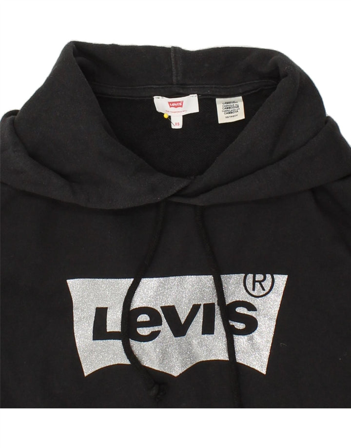LEVI'S Womens Crop Hoodie Jumper UK 6 XS Black Cotton Vintage Levi's and Second-Hand Levi's from Messina Hembry 