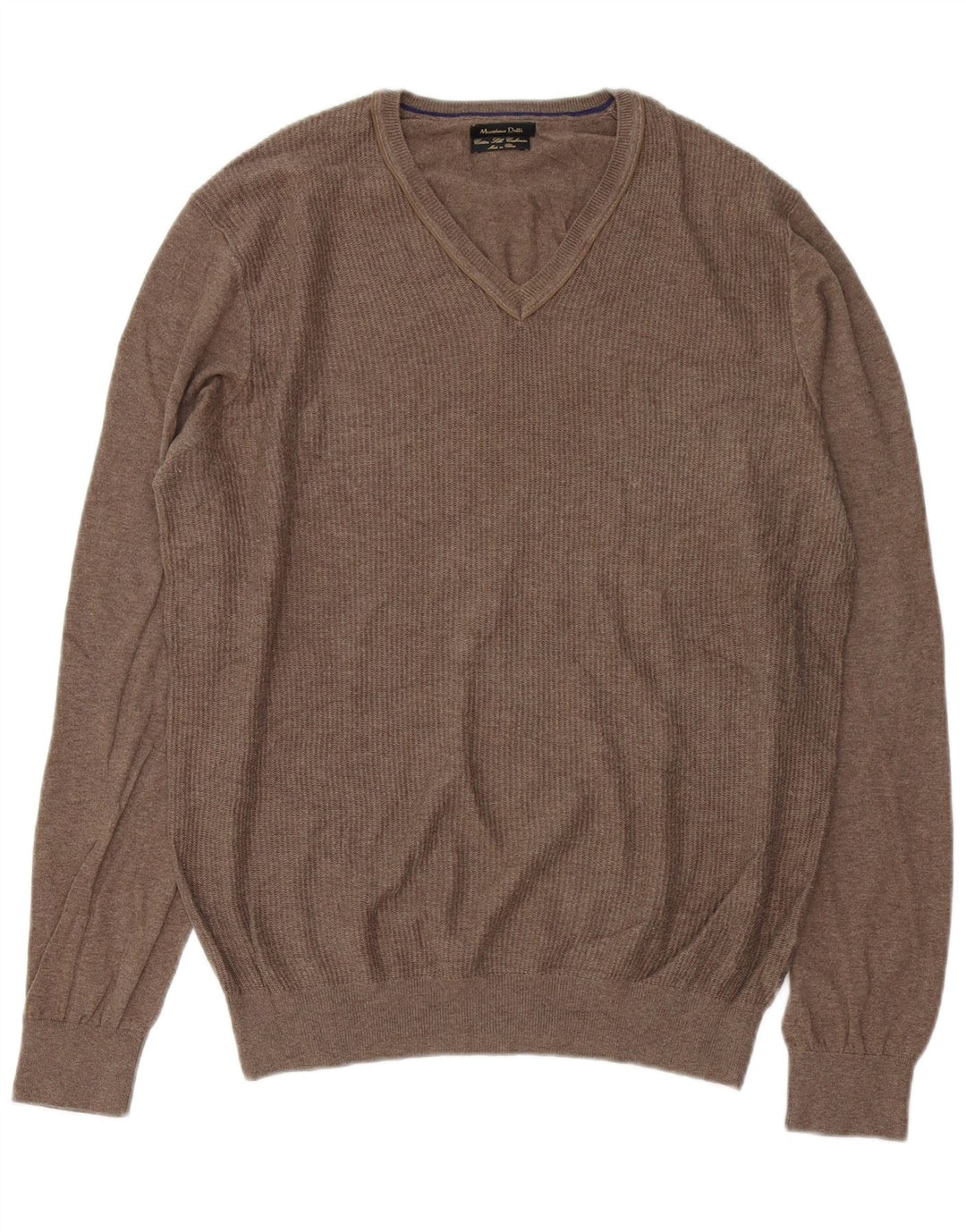 Suéter masculino Massimo Dutti com decote em V, grande algodão marrom