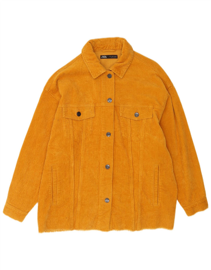Jaqueta feminina de veludo cotelê Zara UK 16 grande algodão amarelo