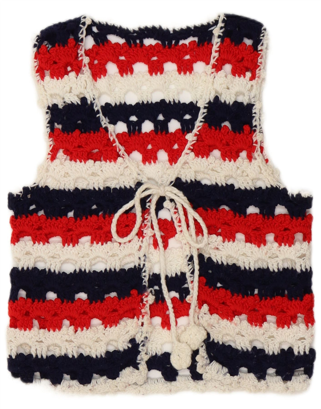 Suéter cardigã feminino sem mangas vintage Reino Unido 8 pequeno listrado multicolorido