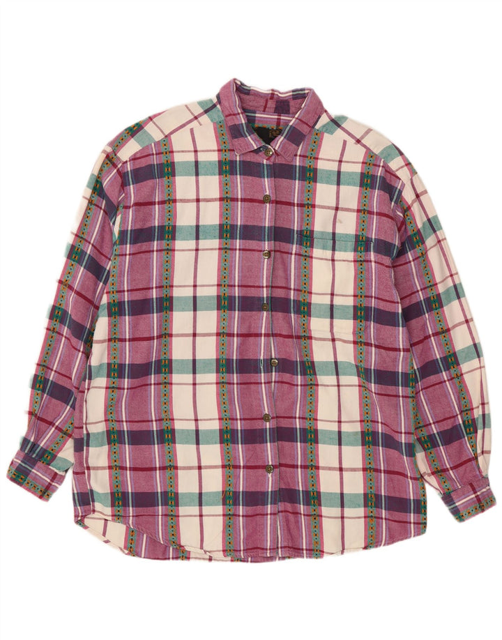 Camisa feminina de flanela grande Eddie Bauer Reino Unido 14 algodão xadrez roxo médio