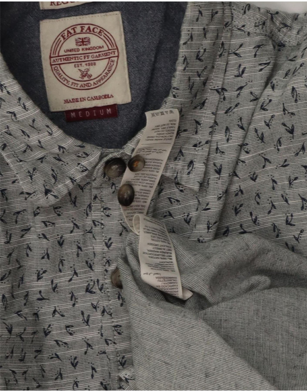 Camisa masculina de ajuste regular Fat Face algodão manchado cinza médio