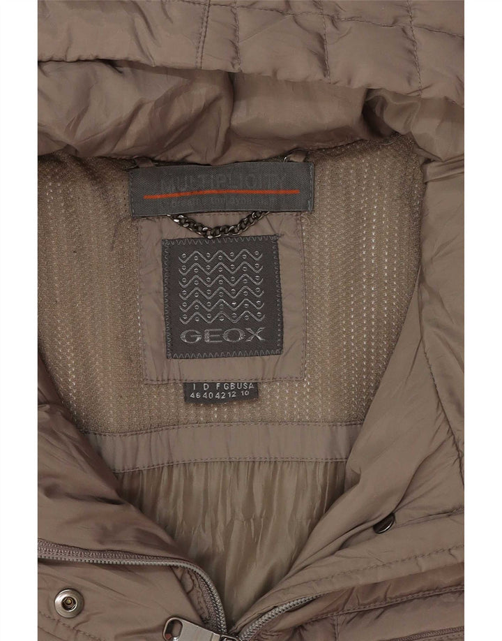Casaco acolchoado com capuz feminino Geox UK 12 poliéster marrom médio