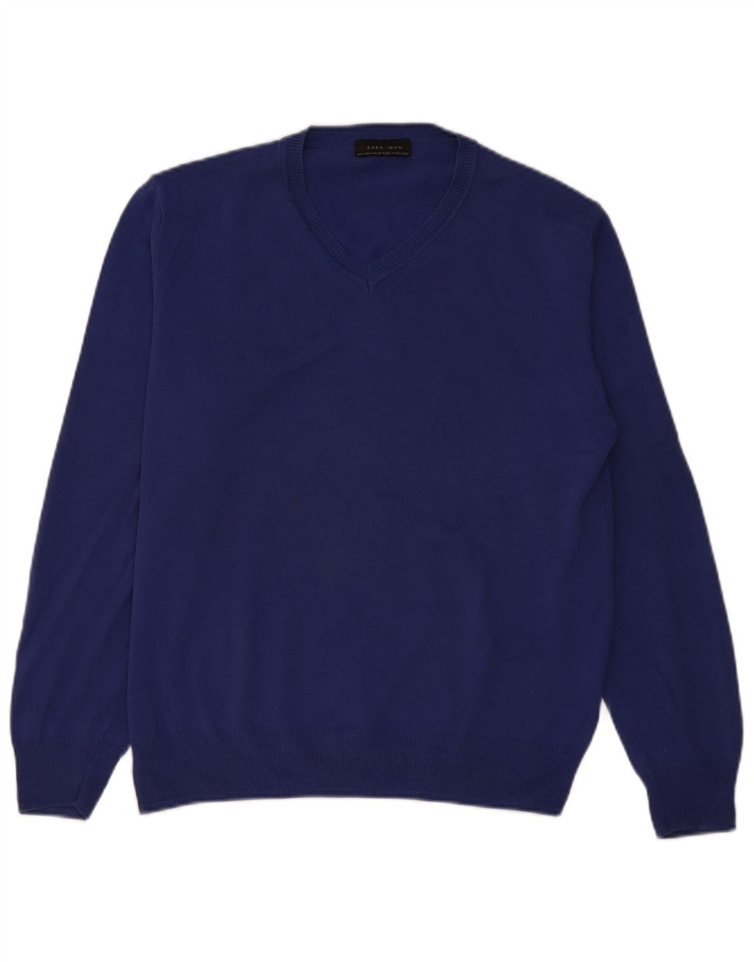 Zara Suéter masculino com decote em V grande azul