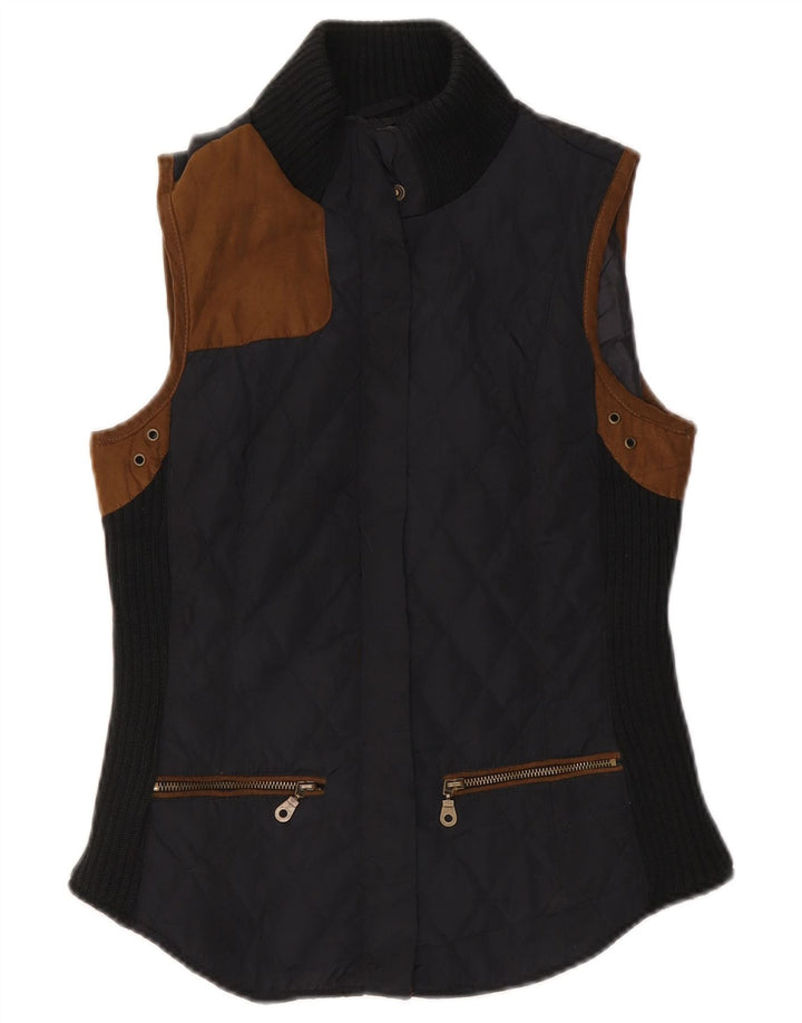 Colete acolchoado feminino Zara UK 12 poliéster colorblock preto médio