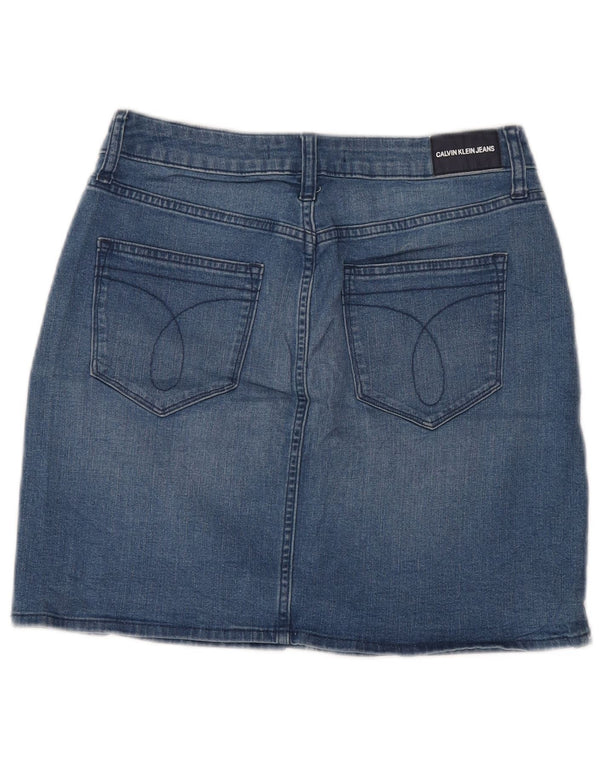 Saia jeans feminina Calvin Klein EUA 8 médio W28 azul