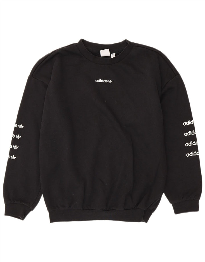 ADIDAS Womens Oversized Graphic Sweatshirt Jumper Reino Unido 8 Pequeno Algodão Preto