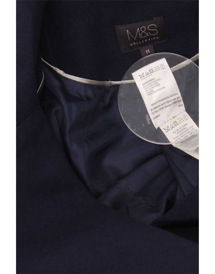 Casaco feminino Marks & Spencer Pea Coat UK 14 poliéster azul marinho médio