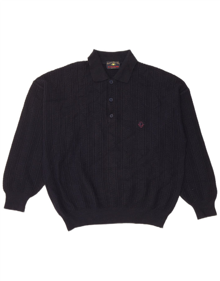 Il Granchio Suéter masculino com gola polo grande azul marinho