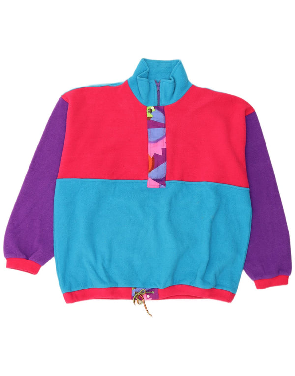 Jumper de lã masculino vintage com zíper e gola XL azul colorblock