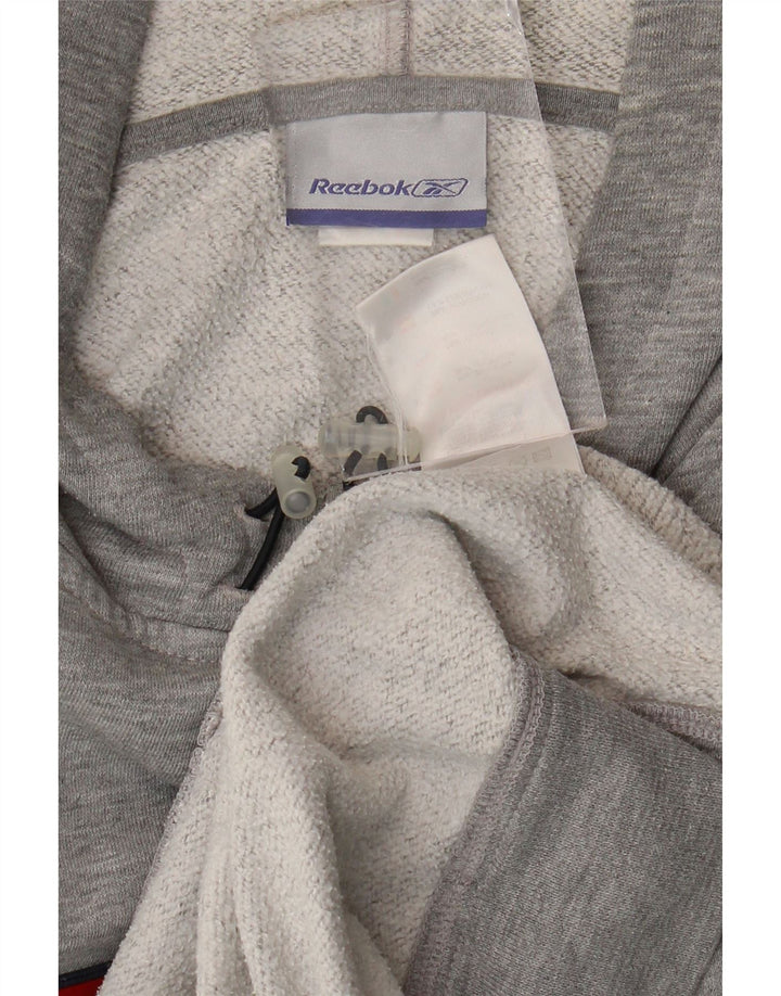 Reebok masculino gráfico moletom com capuz XL cinza manchado de poliéster