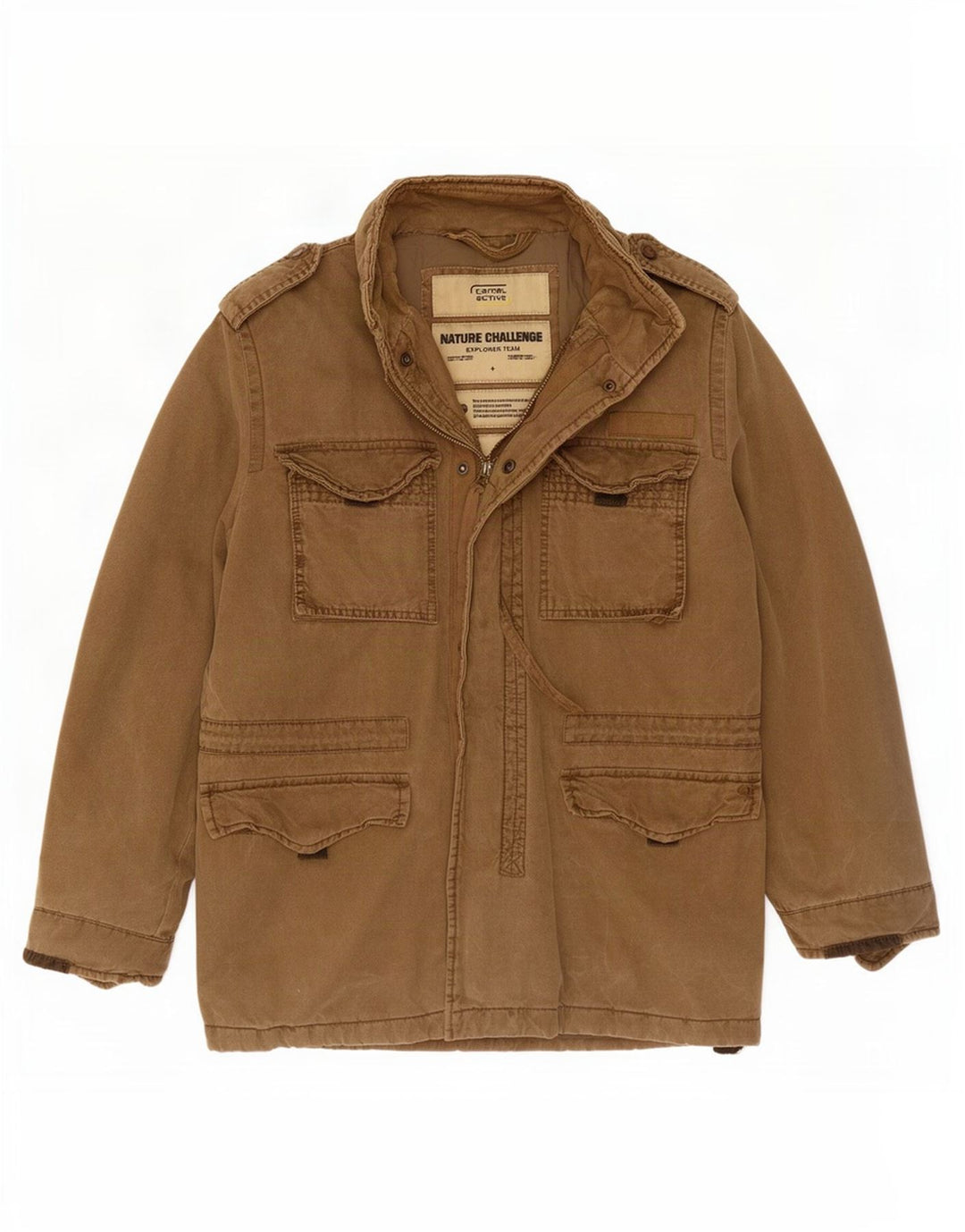 Jaqueta acolchoada militar masculina Camel Active EU 50 algodão cáqui grande
