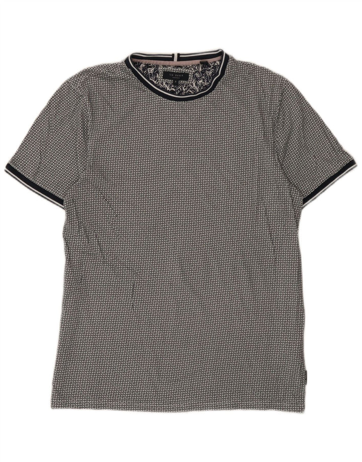 Camiseta masculina Ted Baker tamanho superior 3 algodão manchado azul marinho médio