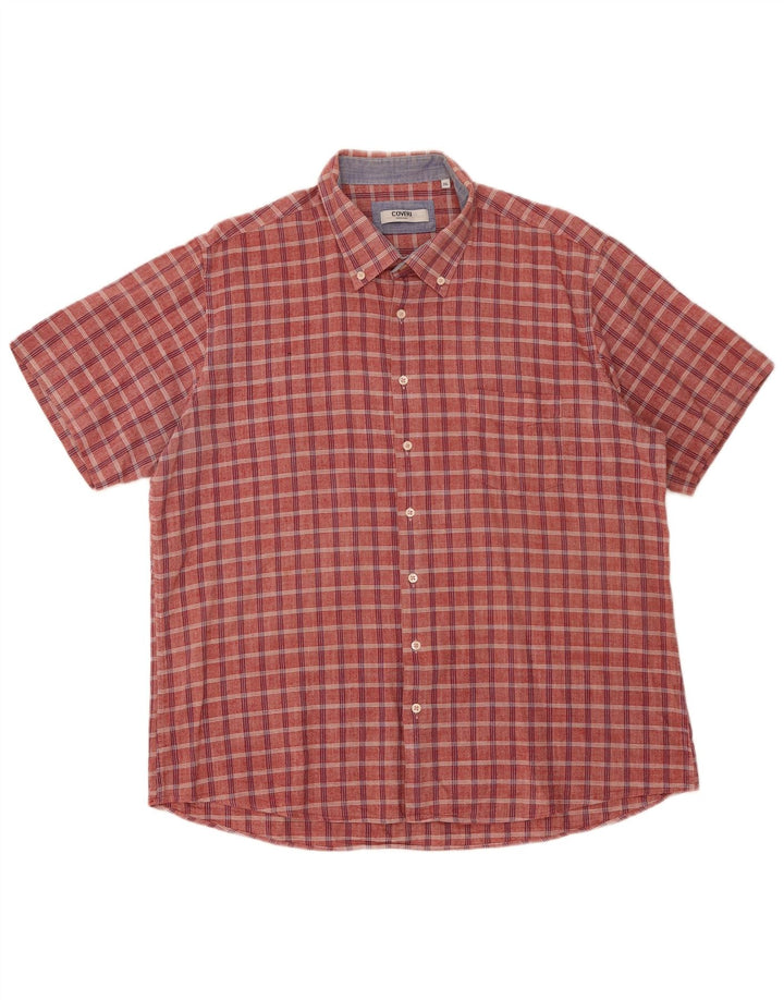 Camisa masculina de manga curta Coveri 3XL xadrez vermelho