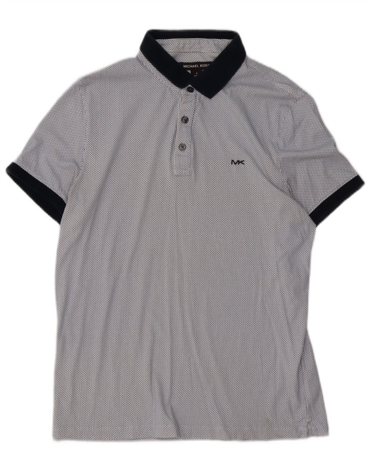 Camisa polo masculina Michael Kors pequena algodão manchado azul