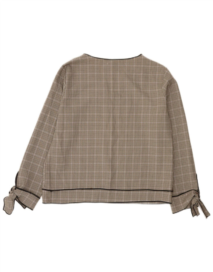 Blusa feminina de manga comprida Zara Top UK 10 pequeno cinza houndstooth