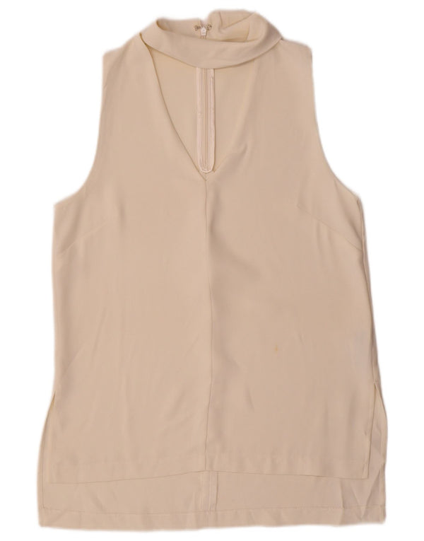 Blusa feminina sem mangas Topshop UK 10 pequena poliéster branco