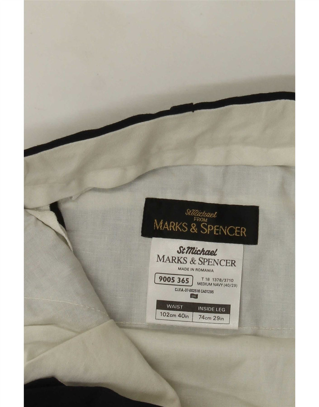 Calça masculina de terno reto Marks & Spencer W40 L29 poliéster azul marinho