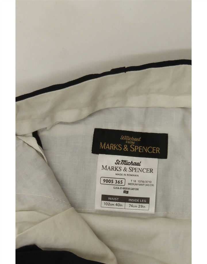 Calça masculina de terno reto Marks & Spencer W40 L29 poliéster azul marinho