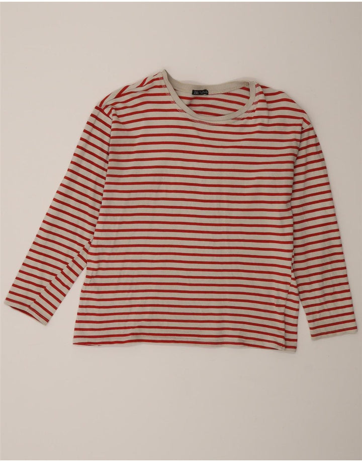 Top feminino Zara de manga comprida UK 16 grande algodão listrado vermelho