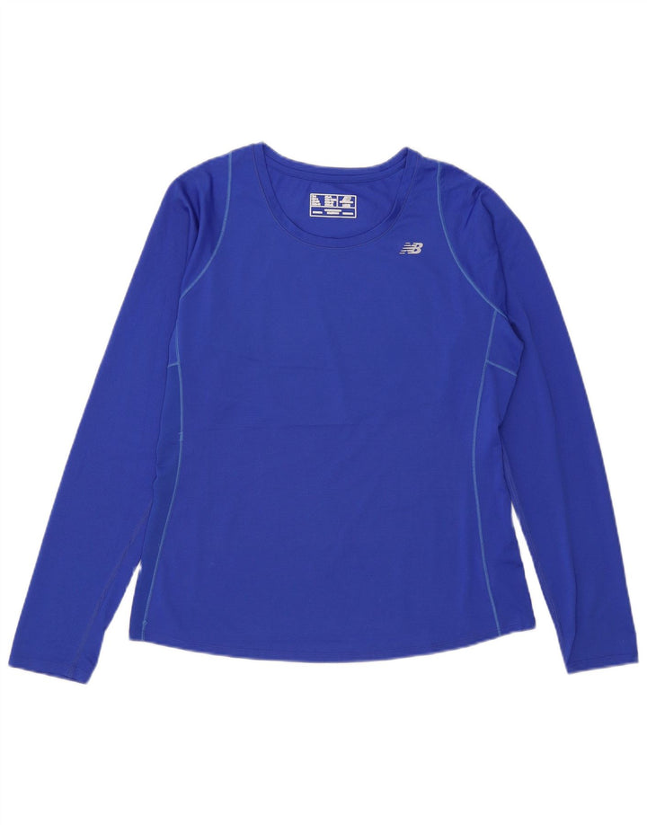 Top feminino New Balance manga comprida UK 14 grande poliéster azul
