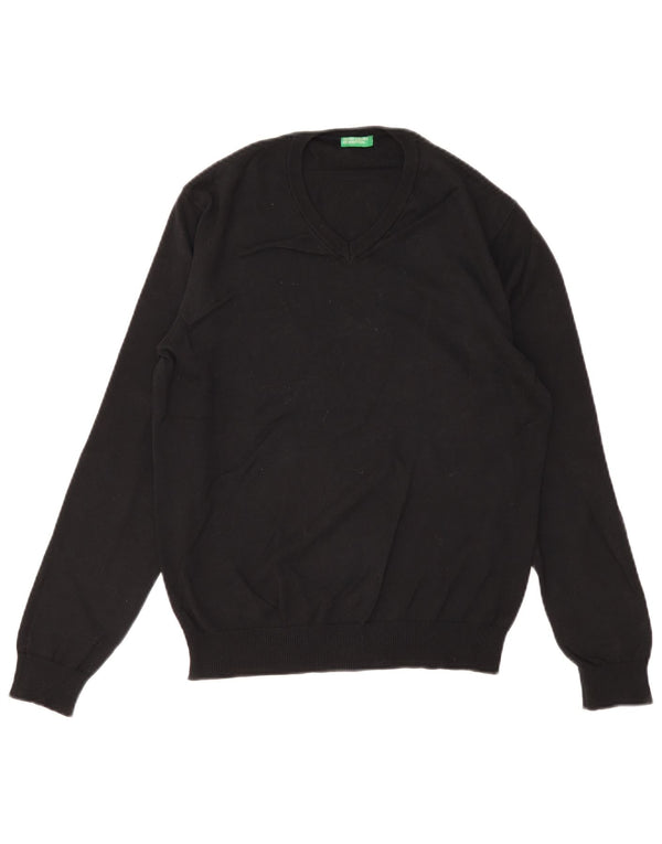 Suéter masculino Benetton com decote em V pequeno algodão preto