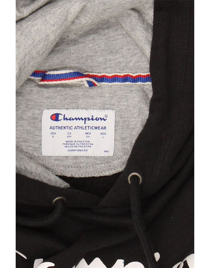CHAMPION Mens Graphic Hoodie Jumper Small Black Cotton Vintage Champion and Second-Hand Champion from Messina Hembry 