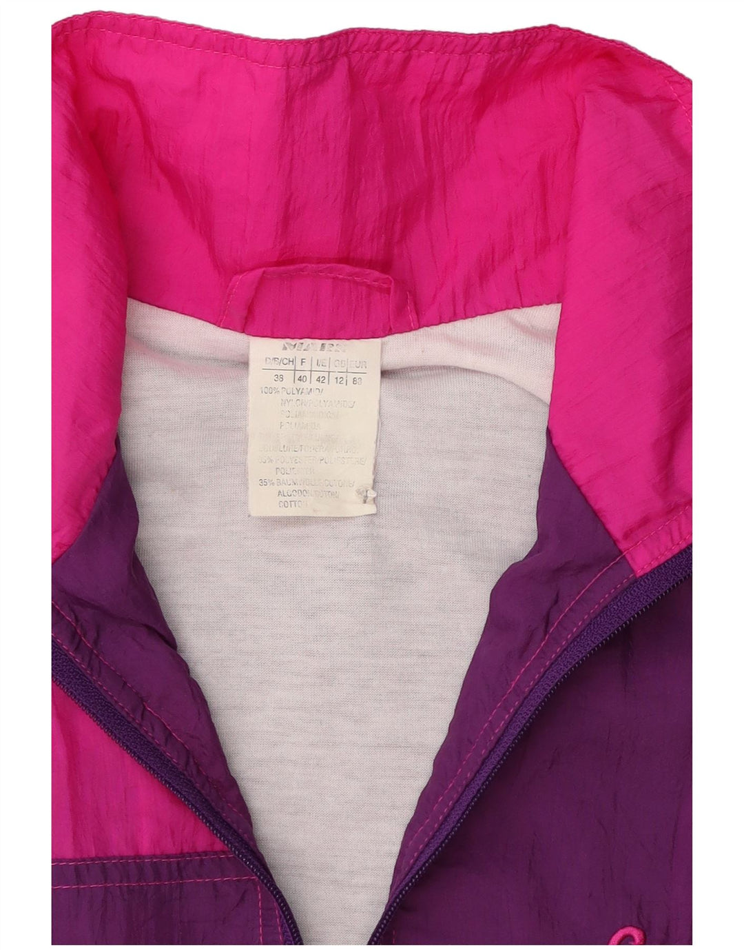 Fato de treino feminino vintage UK 12 médio roxo colorblock poliamida