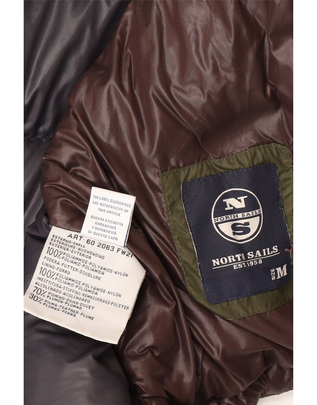 Jaqueta acolchoada masculina NORTH SAILS UK 38 poliamida marrom médio