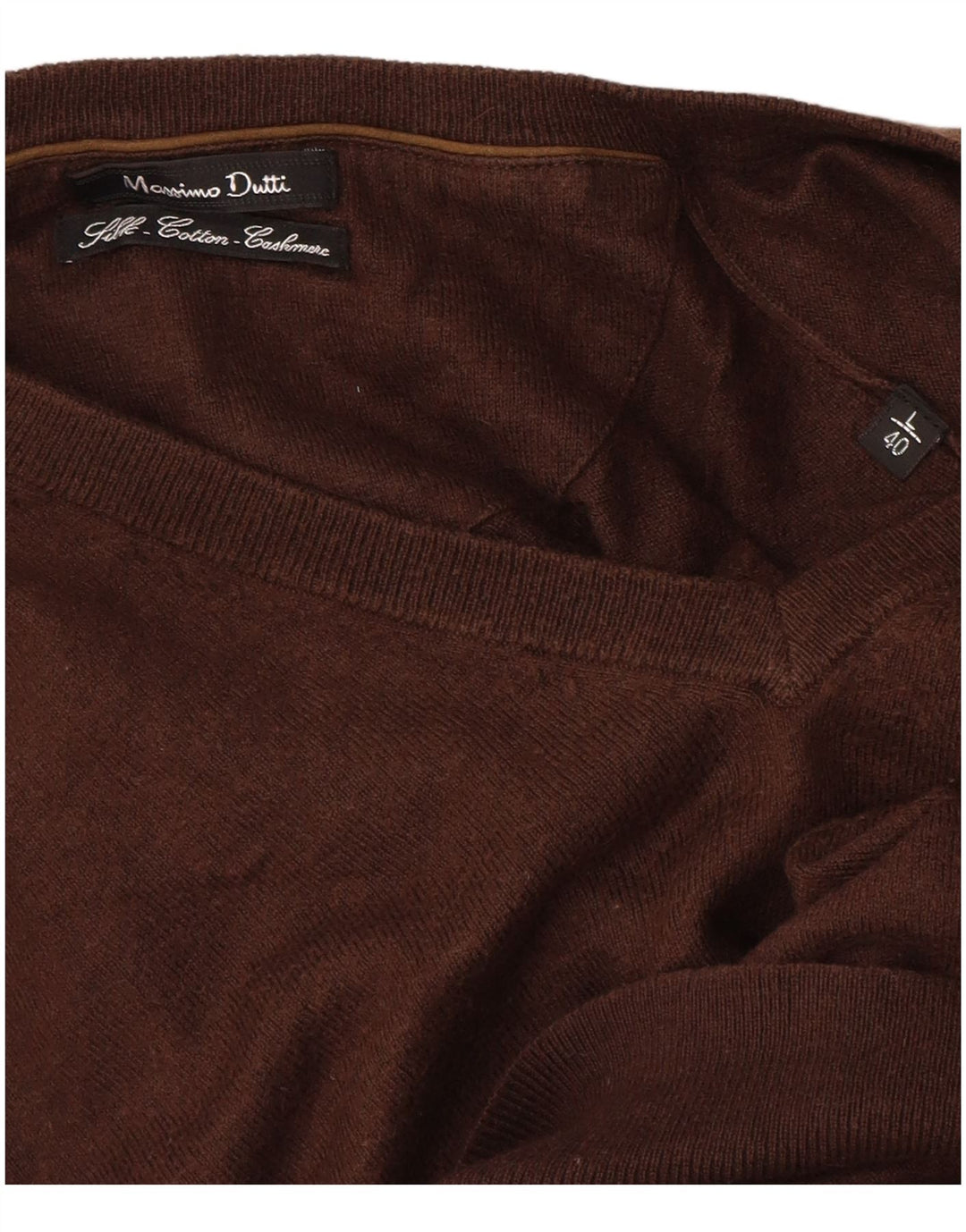 Suéter masculino Massimo Dutti com decote em V, grande algodão marrom