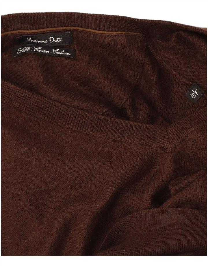 Suéter masculino Massimo Dutti com decote em V, grande algodão marrom