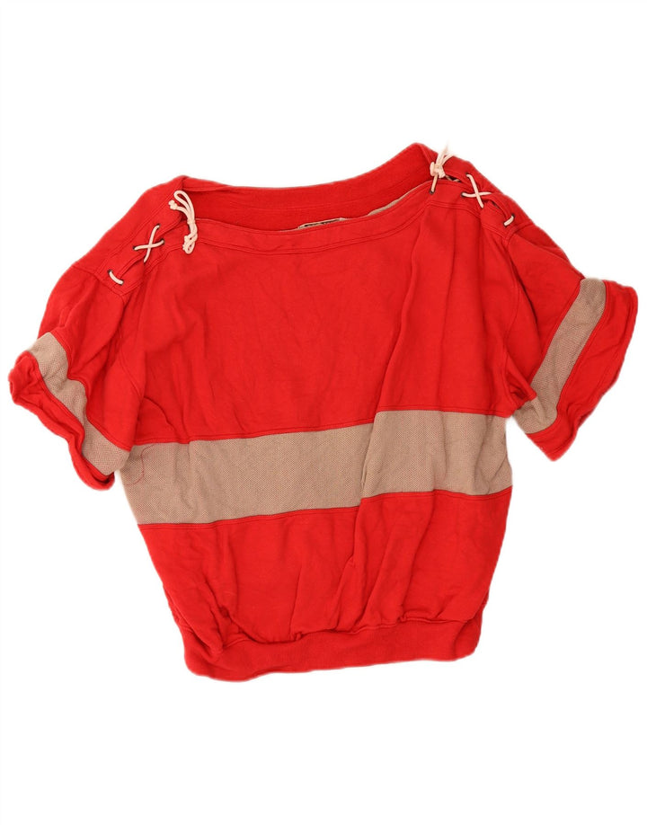 L'Uomo Suéter feminino cropped UK 16 grande bloco colorido vermelho