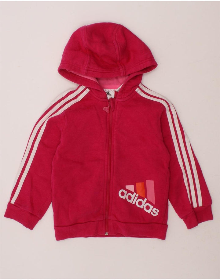 ADIDAS Baby Girls Graphic Zip Hoodie Sweater 18-24 Months Pink Cotton Vintage Adidas and Second-Hand Adidas from Messina Hembry 