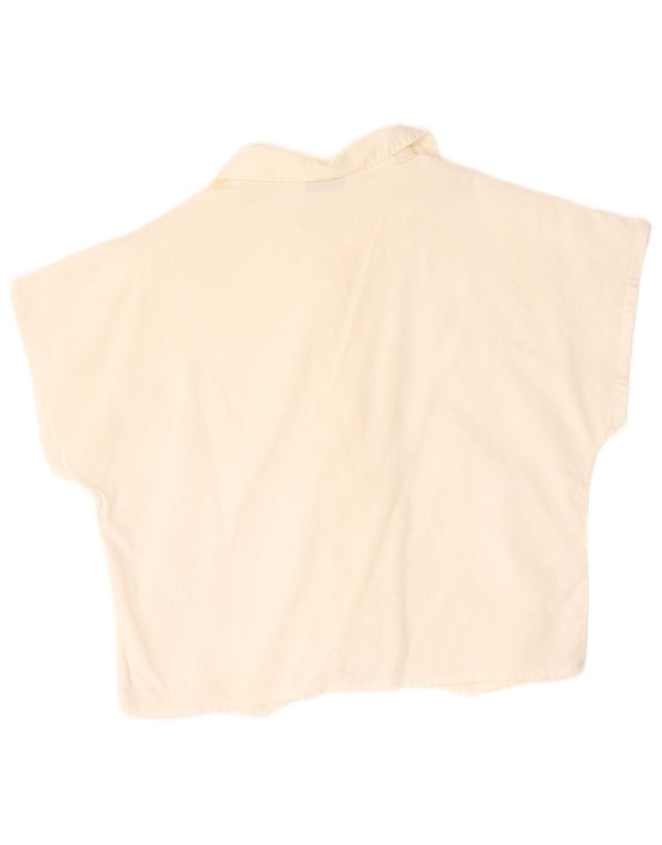 Blusa feminina Cacharel manga curta curta Reino Unido 14 médio branco