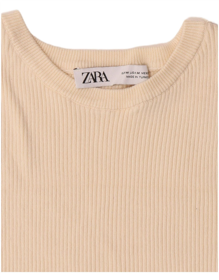 Zara Camiseta Feminina Crop Top UK 12 Médio Bege