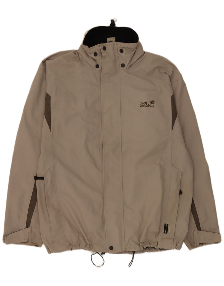 Jaqueta de chuva masculina Jack Wolfskin UK 40/42 grande cinza colorblock poliéster