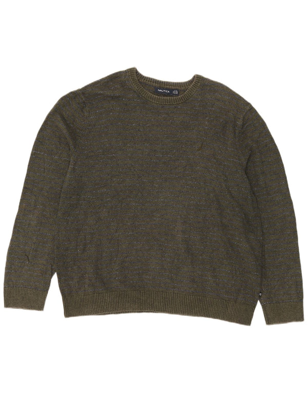 Suéter masculino Nautica com gola redonda 2XL algodão listrado verde